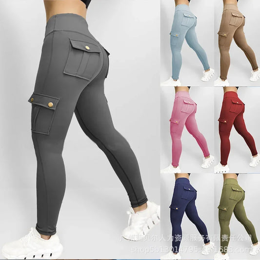 Pocket Design Butt Lifting Active Pants Workwear with Pocket Fitness Pants Women's High Elastic Tight Pants Running Trousers