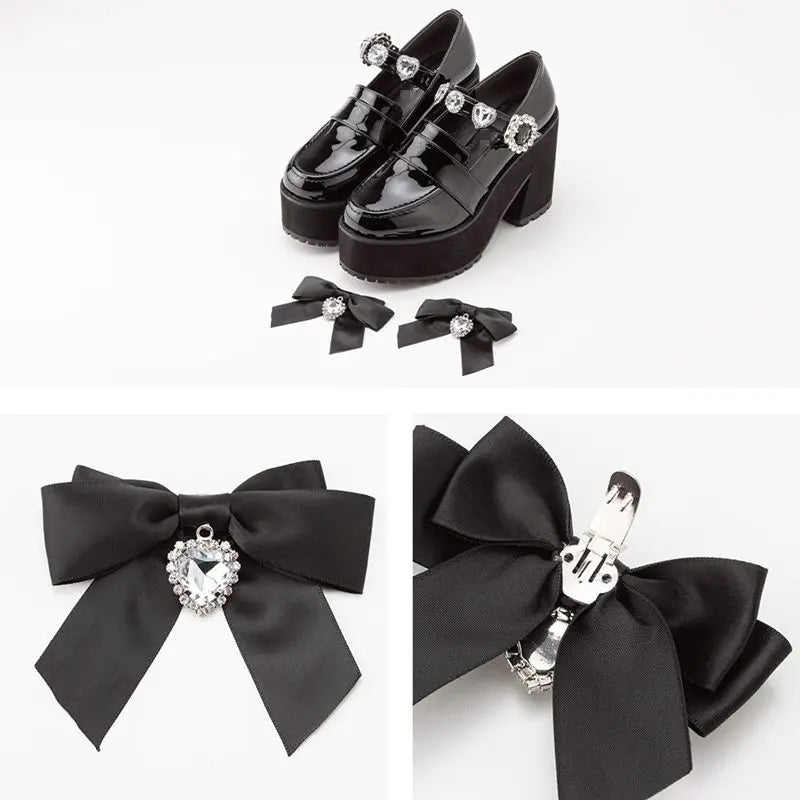 Japanese Lolita Hot Rhinestone Love Heart Bow Tie Mine Mass-Produced Platform Mary Jane Shoes Pink Pumps Girl Shoes for Women's