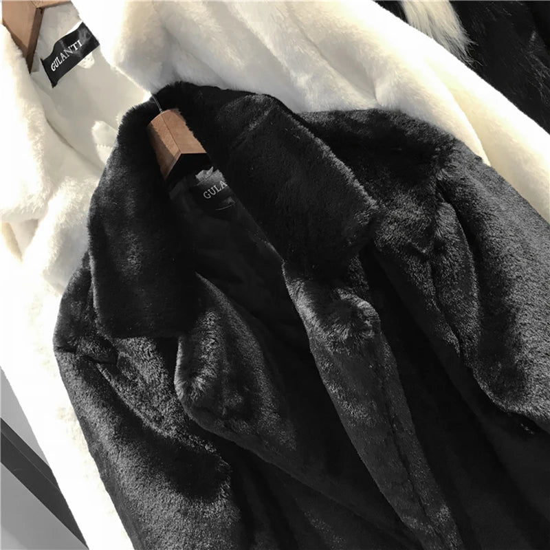 New 2023 Women Autumn Winter Casual Thickened Faux Fur Coat Furry Warm Fur Outerwear Loose Faux Rabbit Fur Long Jacket