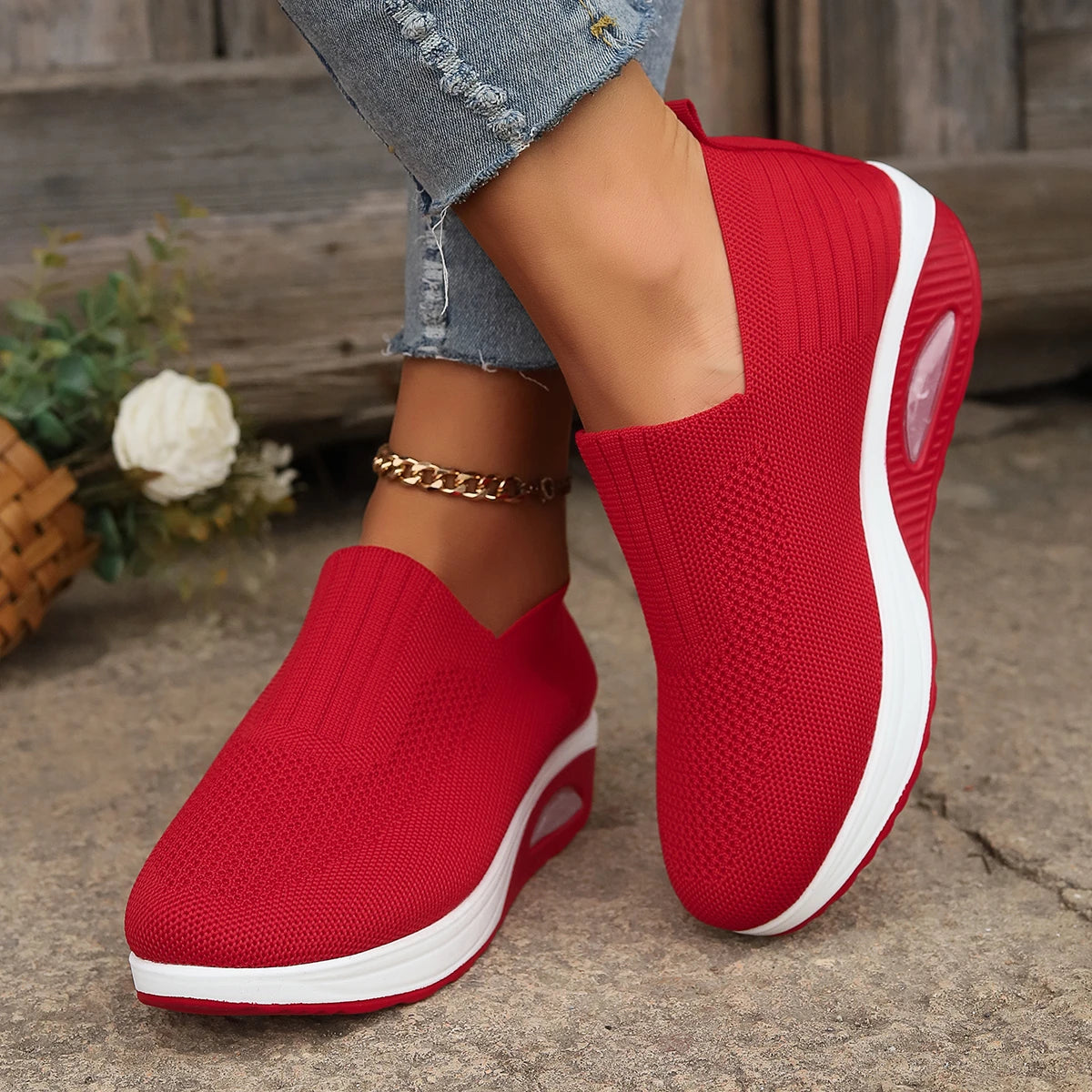 Women Walking Shoes Air Cushion Non Slip Orthopedic Shoes Ladies Platform Mules Breathable Wedge Female Sneakers