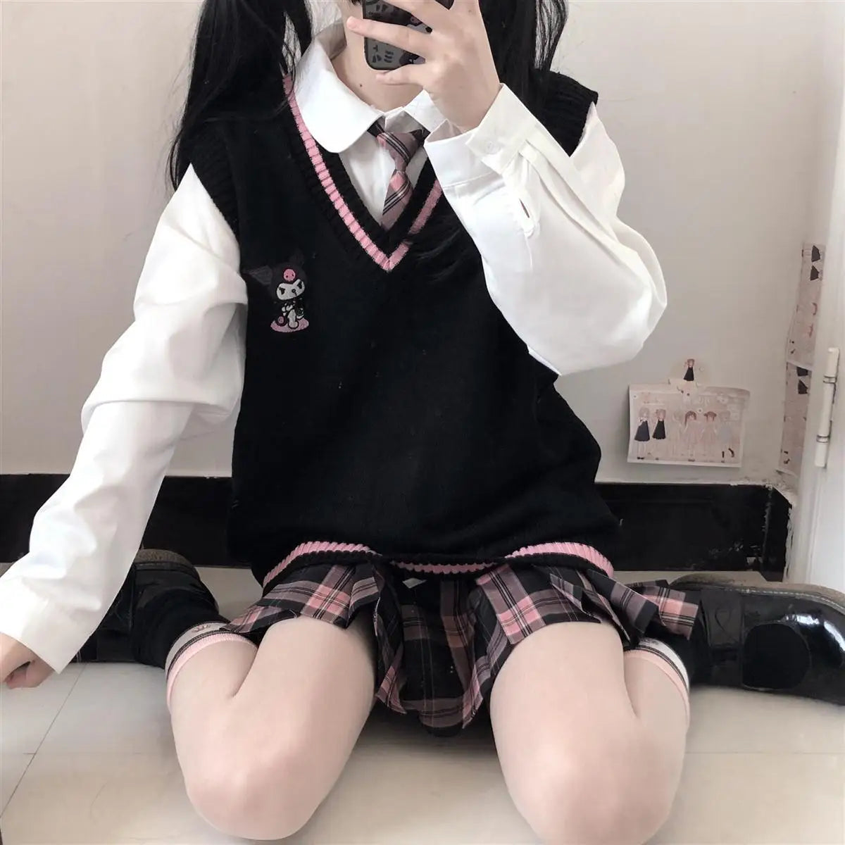 2024 School Kawaii Sweater Vest Cartoon Waistcoat Sweet Cute Preppy Style Women Pullover V-neck Embroidery Japanese Lolita Tops