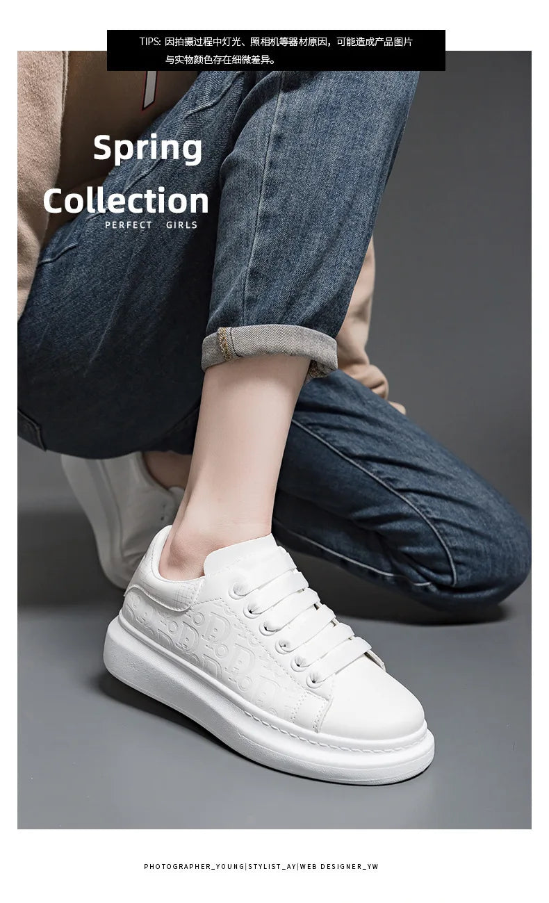 Sneakers Women 2024 New Fashion Platform Shoe Spring Autumn Casual Flats Female Thick Sole Breathable White Vulcanized Shoes