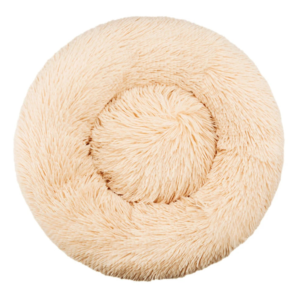 Cream Round Plush Pet Bed – 6 Sizes (40–90 cm) for Large & Medium Dogs, Super Soft Cat Bed, Winter Warm Dog House