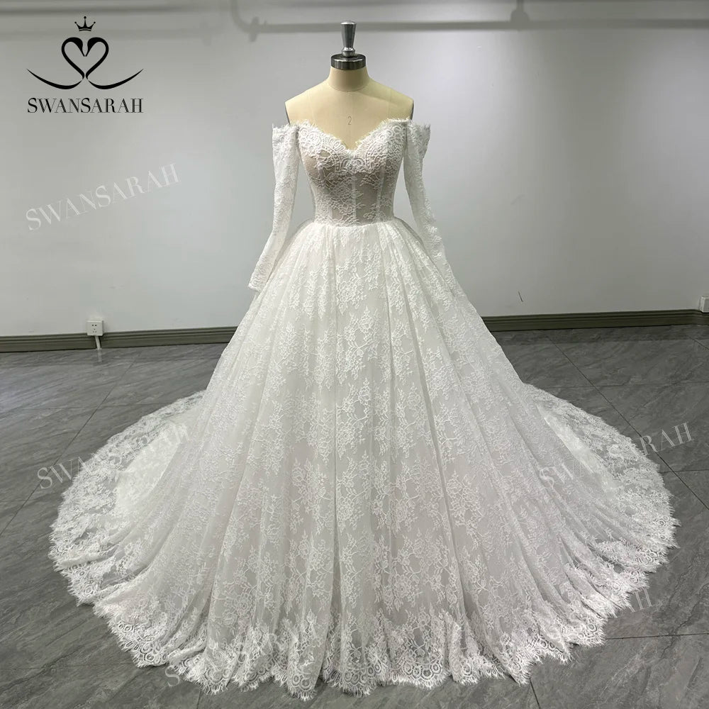 Vintage Lace Wedding Dress 2024 Sweetheart Long Sleeve Ball Gown Princess Vestido De Novia SwanSarah B500 Backless Bride Gown