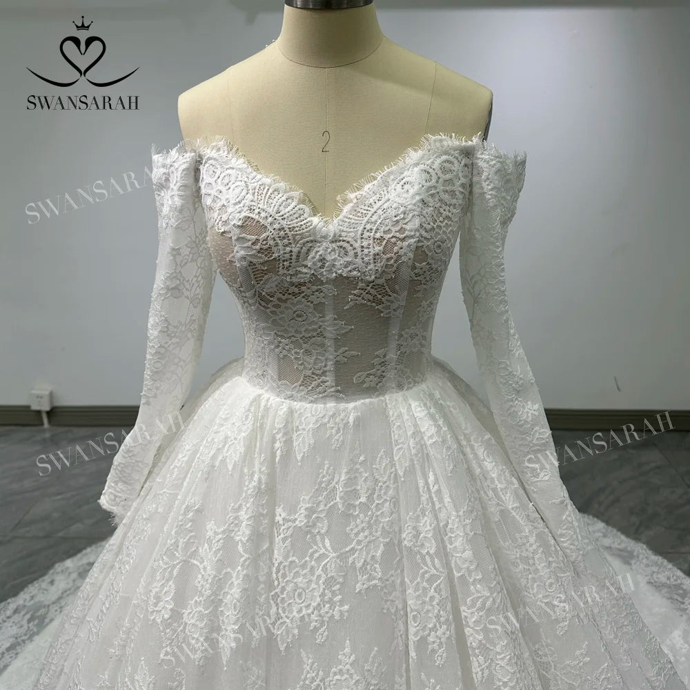 Vintage Lace Wedding Dress 2024 Sweetheart Long Sleeve Ball Gown Princess Vestido De Novia SwanSarah B500 Backless Bride Gown