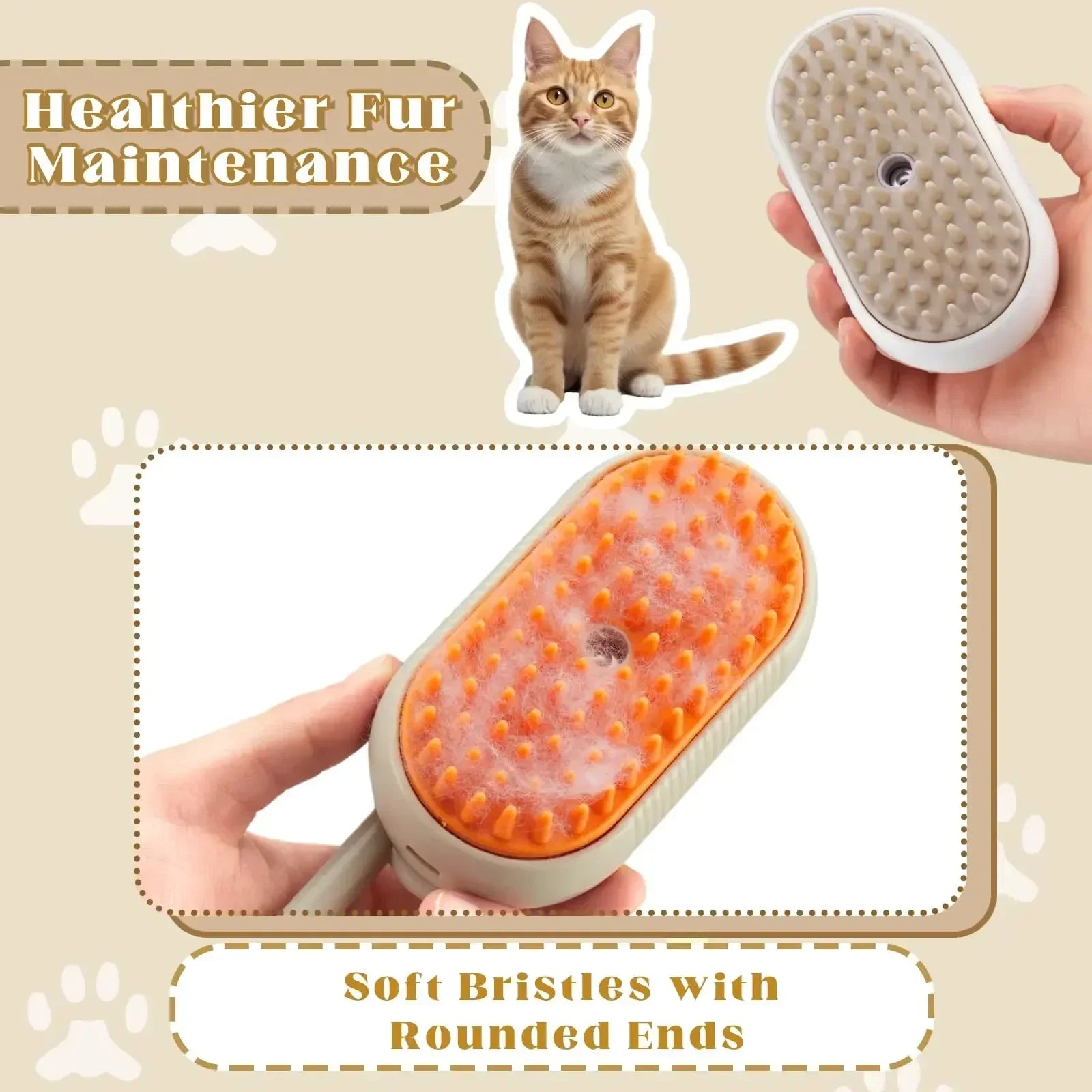 Steam Pet Brush 3-in-1 Grooming Comb for Dogs & Cats – Spray Massage Brush for Tangled & Loose Hair Removal (1–2pcs)