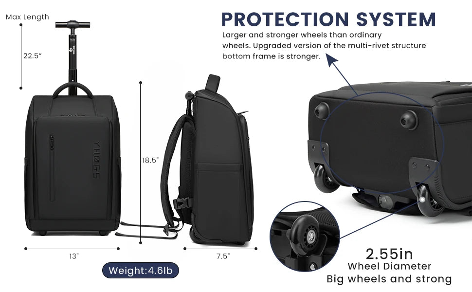 Business Rolling Luggage Backpack Waterproof Backpack with Wheels Travel Trolley Bags Carry on Luggage Bags Cabin Carry on Bag