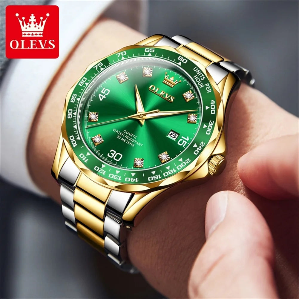 OLEVS Original Men's Quartz Watch Luxury Fashion Green Water Ghost Waterproof Men's Watch Top Class Business Sports Men's Watch