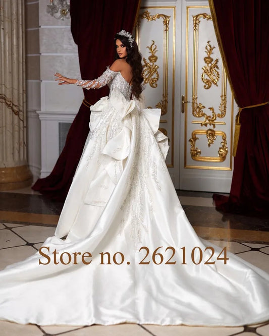 All Over Shiny Beading Crystal Sequins Long Sleeve 2 pieces Mermaid Wedding Dress With Gorgeous Detachable Train