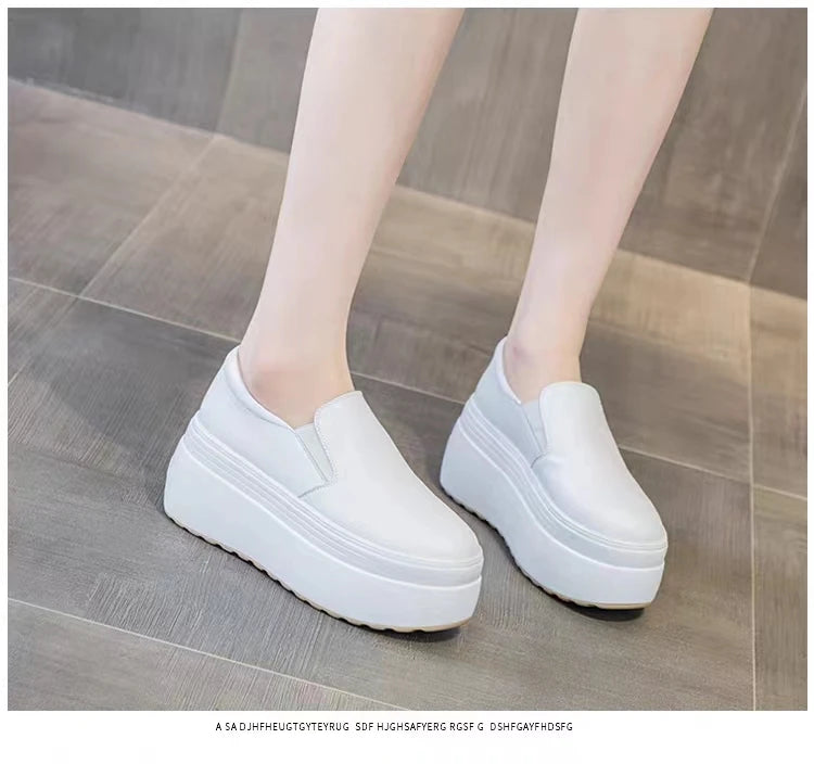 Autumn Loafer 8CM Platform Shoes Flats White Slip on Casual Shoes Slipony Women Sneakers Shoes Breathable Comfy Summer Sneakers