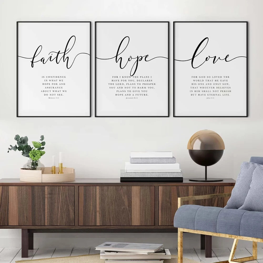 3pcs Faith, Hope, Love Bible Verse Wall Art Christian Scripture Prints for Home Decor, Hebrews 11 Inspirational Quotes