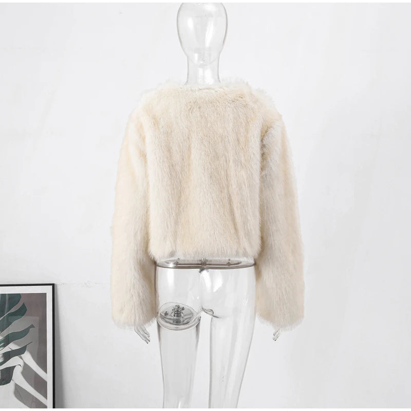 Luxury Thicken Fluffy Faux Fur Coat Women Autumn Winter Loose Long Sleeve Warm Jacket Female Elegant Lady Chic Street Outerwear