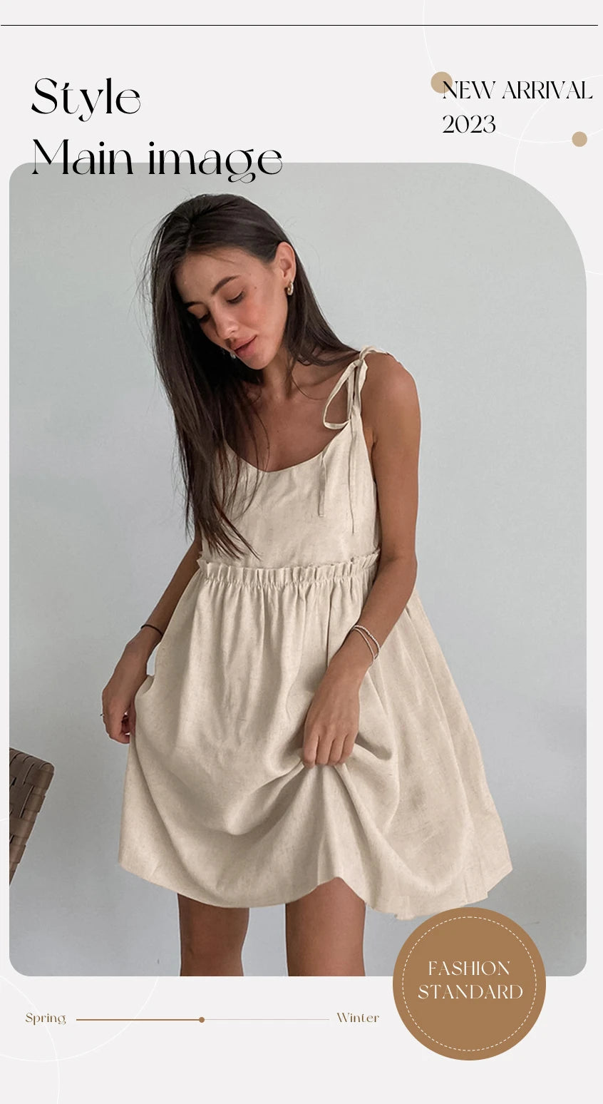 Simple Cotton Backless Suspender Dress Spring and Summer Beach Style Women's Loose Soft Ruffled Edge A-line Suspender Dress