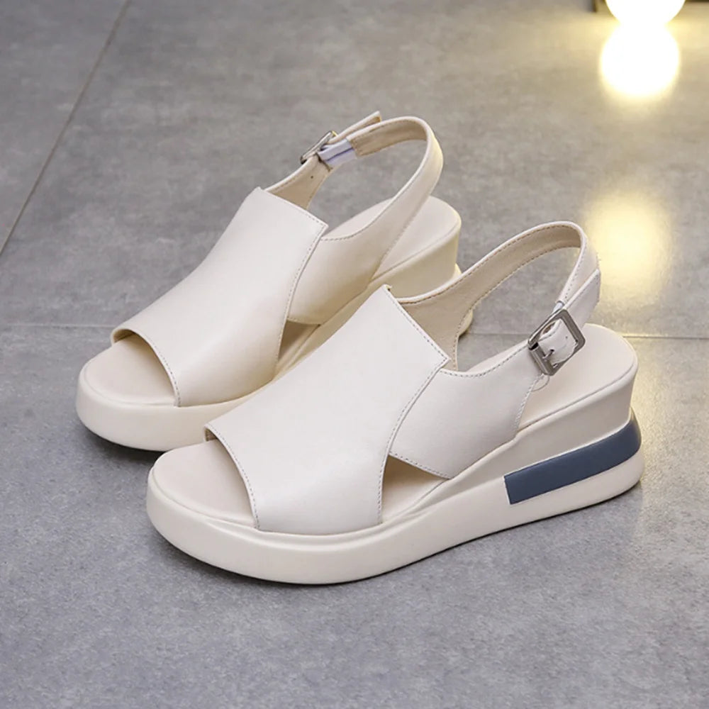 Thick-soled Wedge Sandals Women 2022 New Summer High-heeled Fish Mouth Women's Shoes Soft Leather High Platform Shoes Slippers