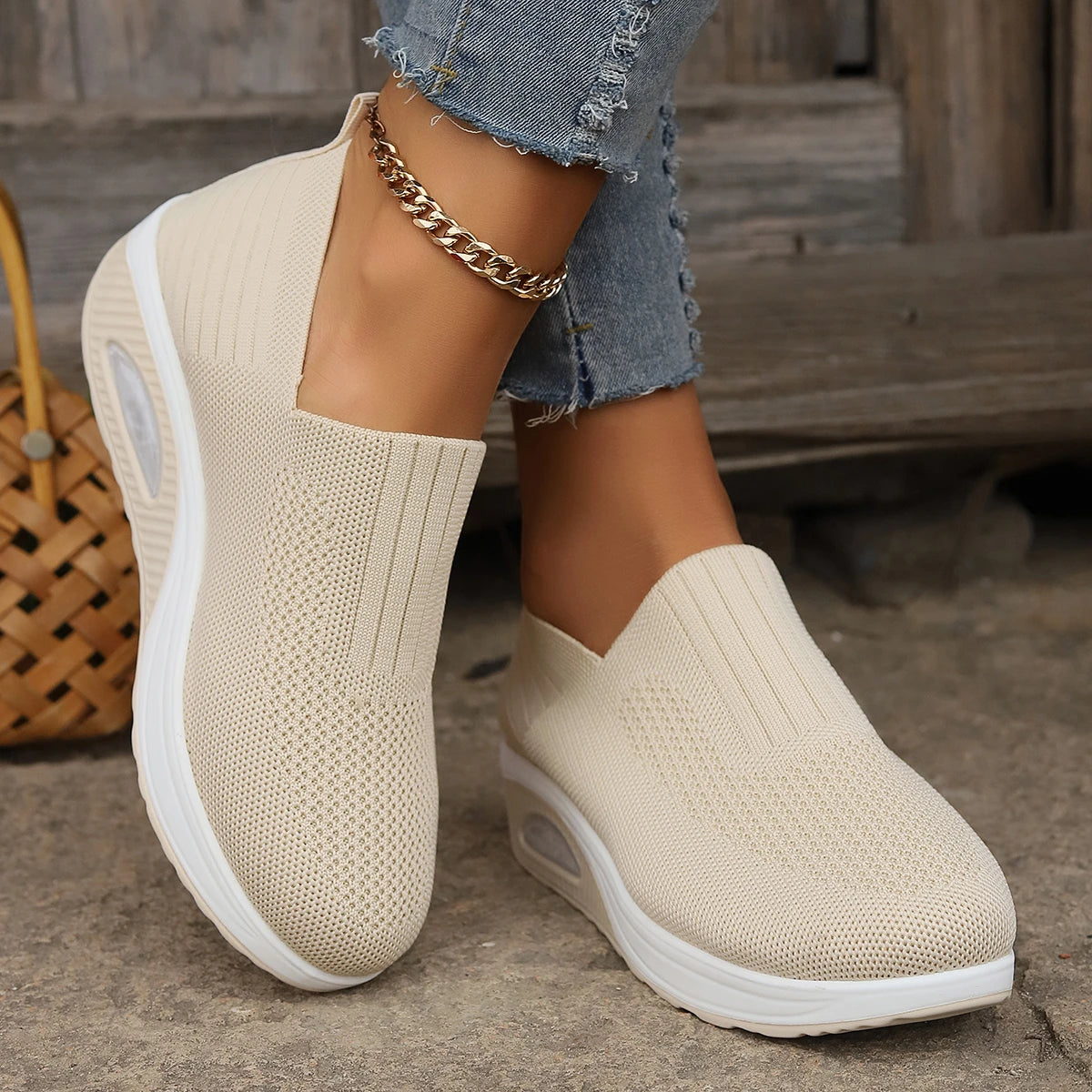 Women Walking Shoes Air Cushion Non Slip Orthopedic Shoes Ladies Platform Mules Breathable Wedge Female Sneakers