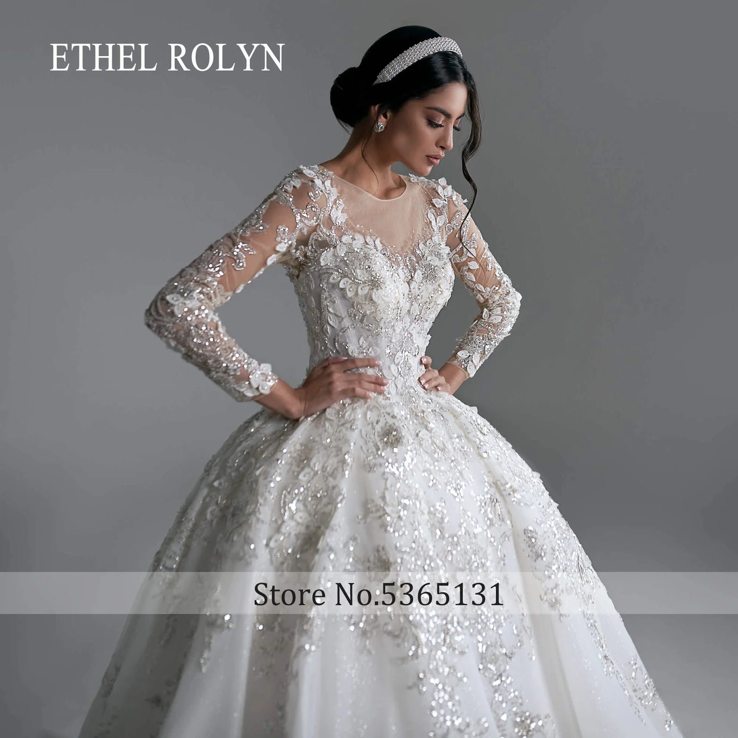 ETHEL ROLYN Long Sleeve Ball Gown Wedding Dress Exquisite SCOOP Sequined Beading Royal Train Wedding Gown Vestidos De Novia