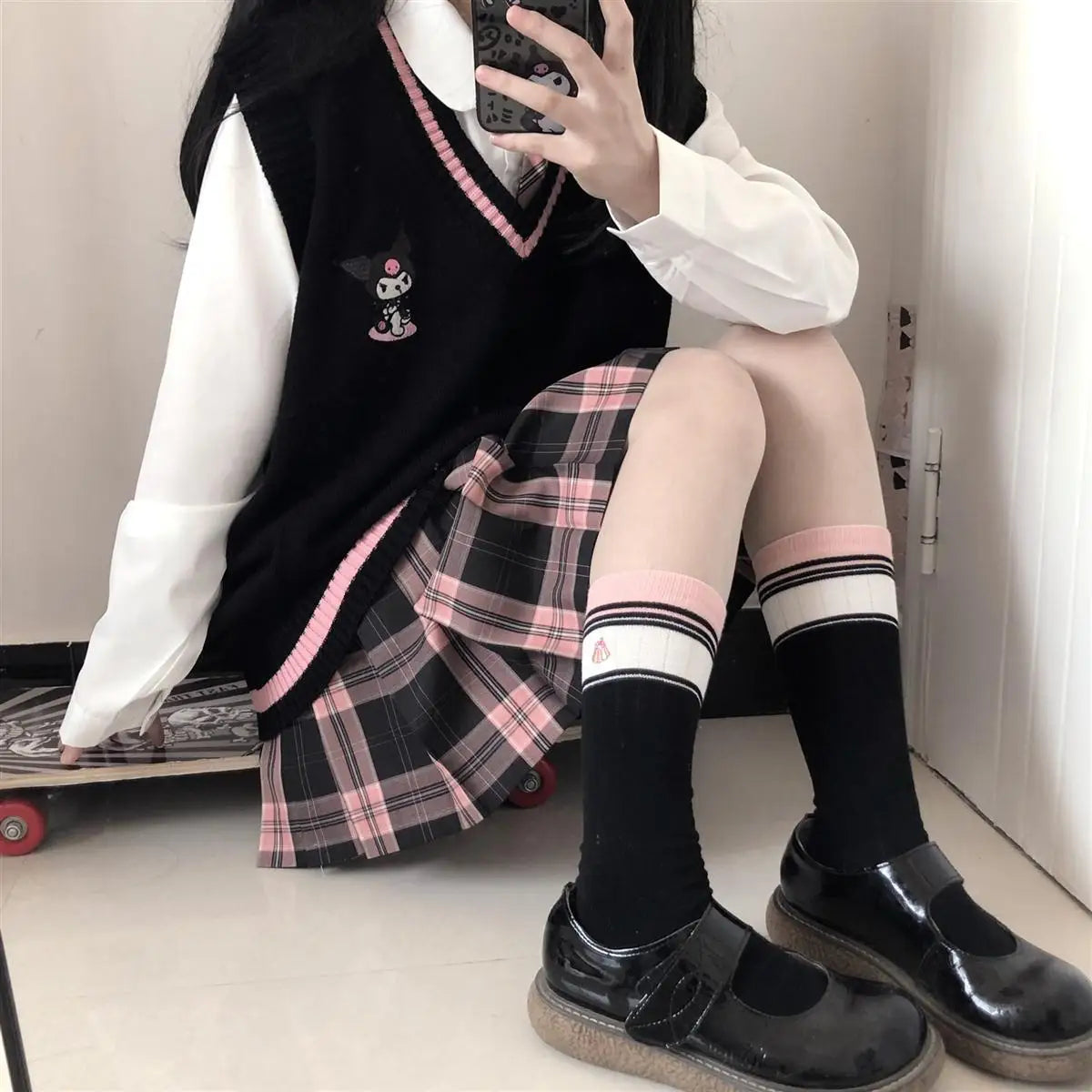 2024 School Kawaii Sweater Vest Cartoon Waistcoat Sweet Cute Preppy Style Women Pullover V-neck Embroidery Japanese Lolita Tops