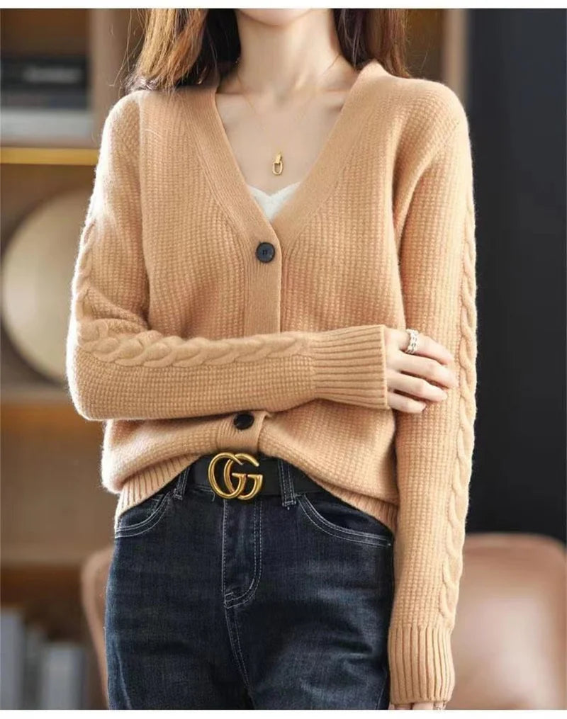 NewFall Fashion V Neck Women Knitted Sweater Cardigan Long Sleeve Soft Slim Sweater Outwear Femlae Solid Casual Knitted Sweater