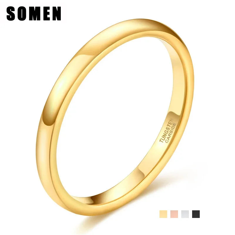 Somen 2mm Women Ring Thin Tungsten Carbide Ring 4 Colors Gold,Rose Gold,Silver Color Polished Classic Female Wedding Band Simple