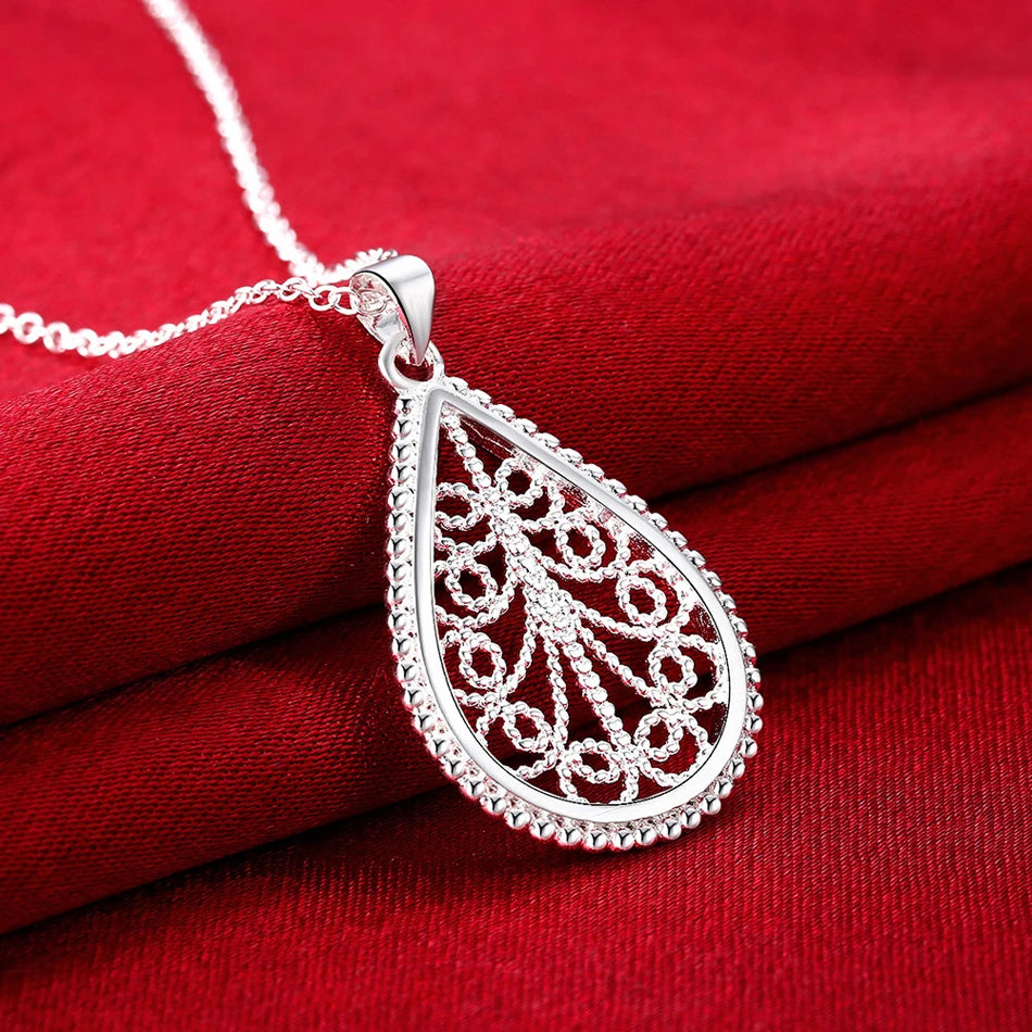 Fine 925 sterling Silver elegant water drop pattern Pendant Necklace earring For Women luxury fashion party wedding Jewelry sets