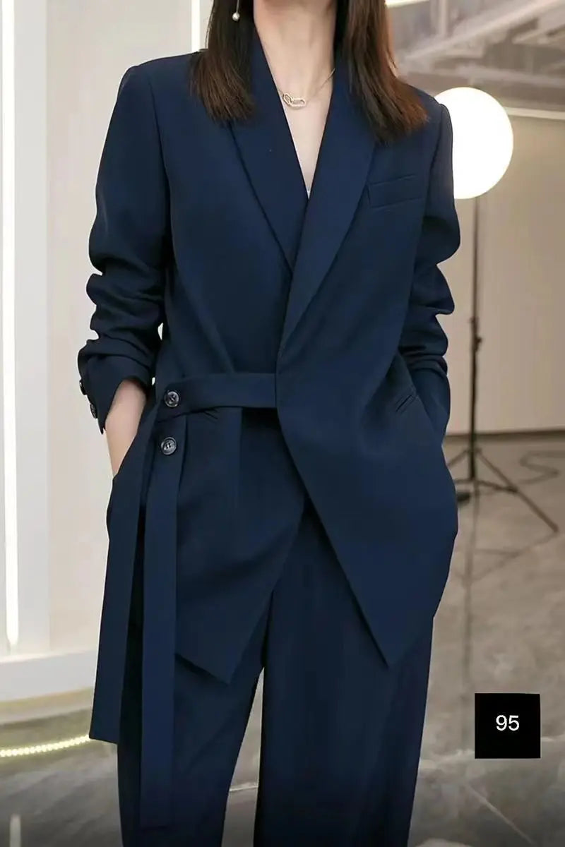 Women's Spring Autumn New Casual Suit Jacket Matching Set Korean Elegant Loose Blazers Wide Leg Pants Two Piece Female Clothing