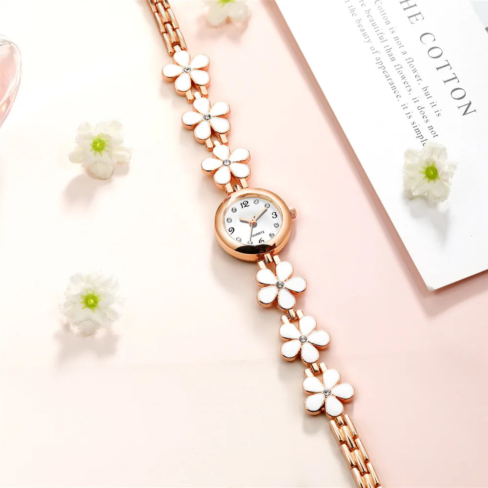 sweet flower style rhinestone quartz women bracelet watch