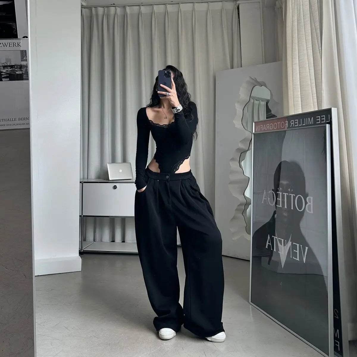 QWEEK Oversized Women Grey Sweatpants Y2k America Style Retro Baggy Pants Casual Sports Streetwear Hip Hop Trousers Joggers