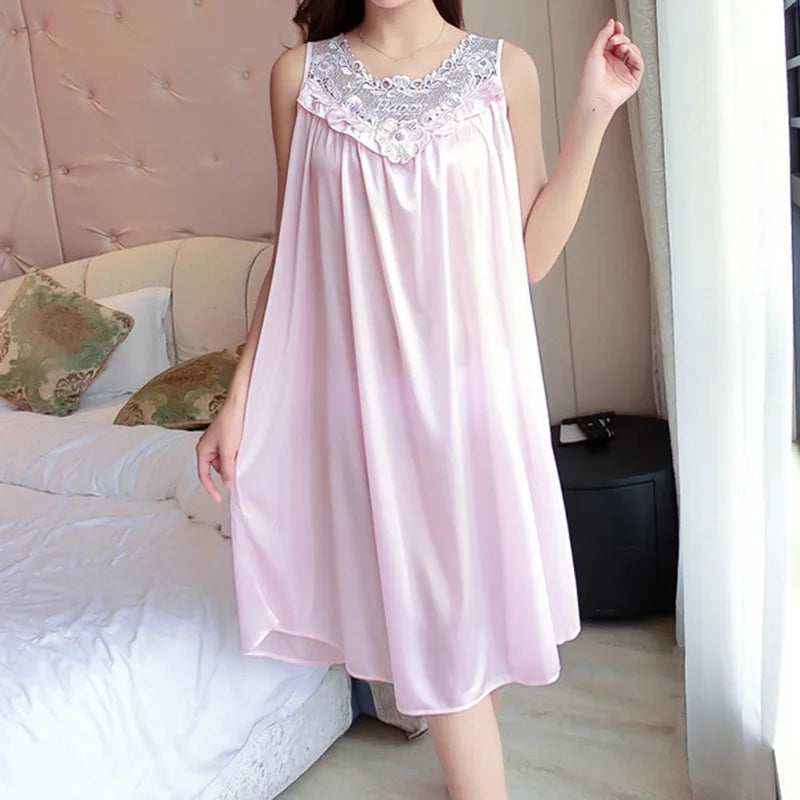 Women Nightgowns Satin Lace Sleepwear Nightwear Sexy Pyjama Women Home Clothing Sleepwear Female Free Size Lingerie Gown Robe