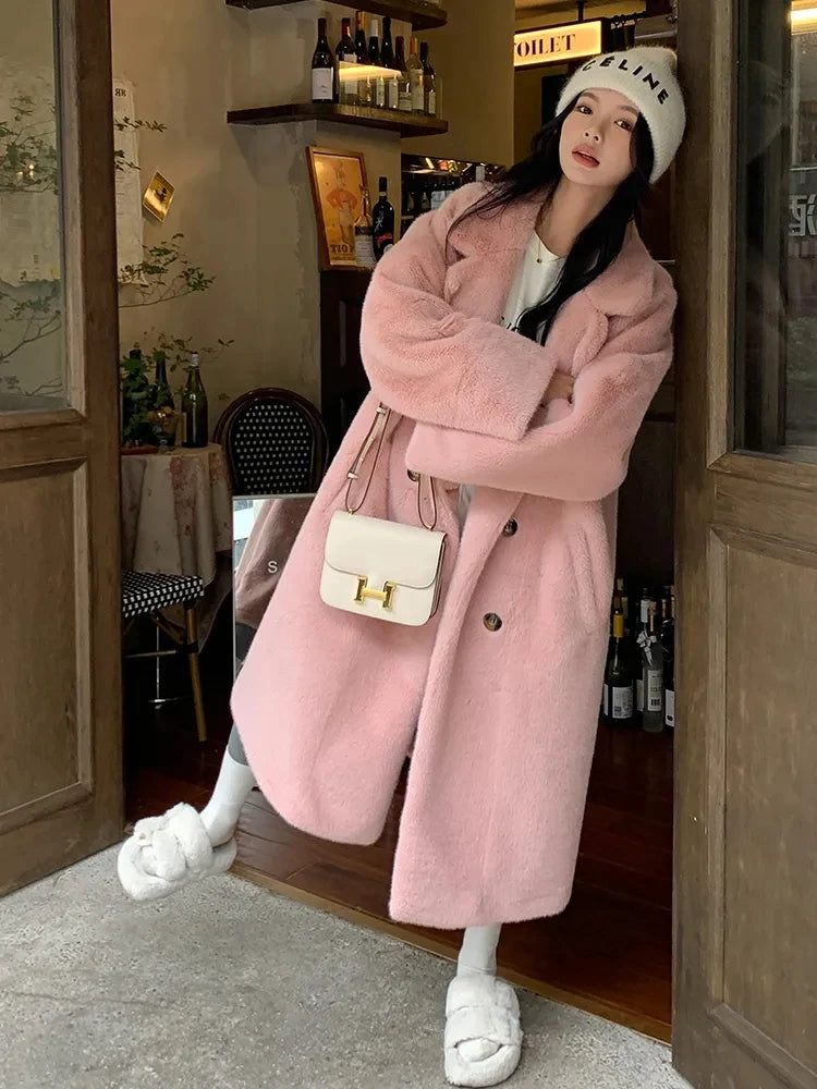 Thicken Warm Long Faux Fur Jackets Loose Warm Imitate Mink Coats Korean Winter Furry Padding Outerwear Women Luxury Overcoat