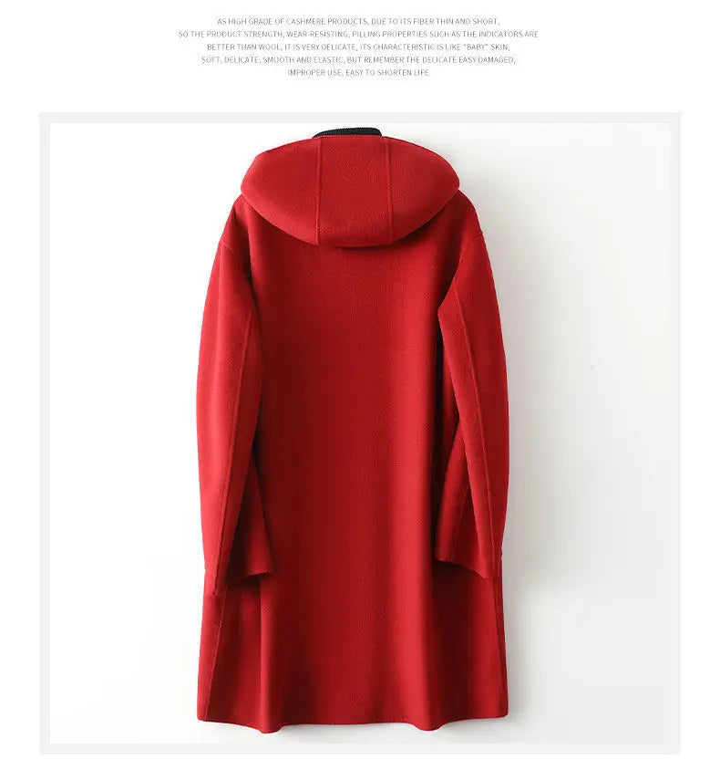 New Fashion Hooded Double-sided Cashmere Coat Women Autumn Winter Double-sided Woolen Windbreakers Temperament Slim Wool Coats