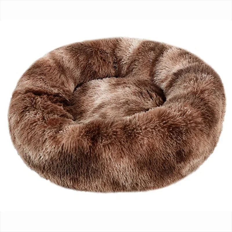 Gradient Brown Round Plush Pet Bed – 6 Sizes (40–90 cm) for Large & Medium Dogs, Super Soft Cat Bed, Winter Warm Dog House