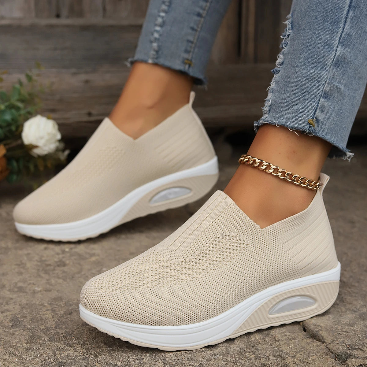 Women Walking Shoes Air Cushion Non Slip Orthopedic Shoes Ladies Platform Mules Breathable Wedge Female Sneakers