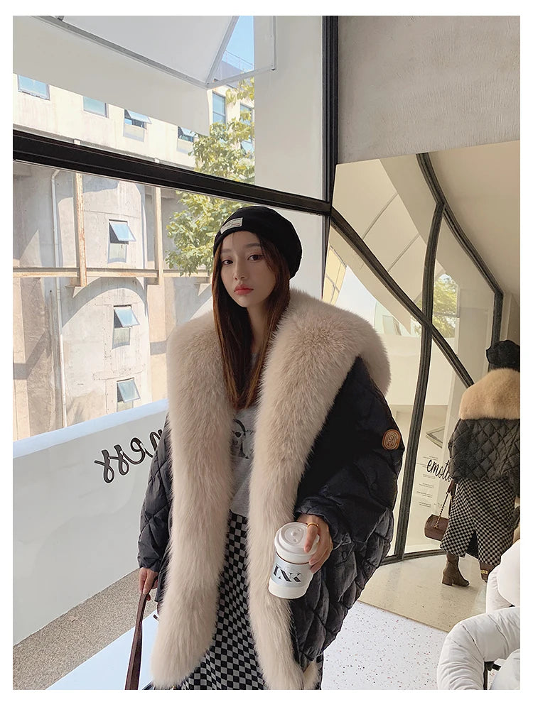 2024 Luxury Fur Collar Long Coats 2024 Women Winter Soft Warm Loose Jacket Puffer Parka Female Windproof Snow Outwear Coats