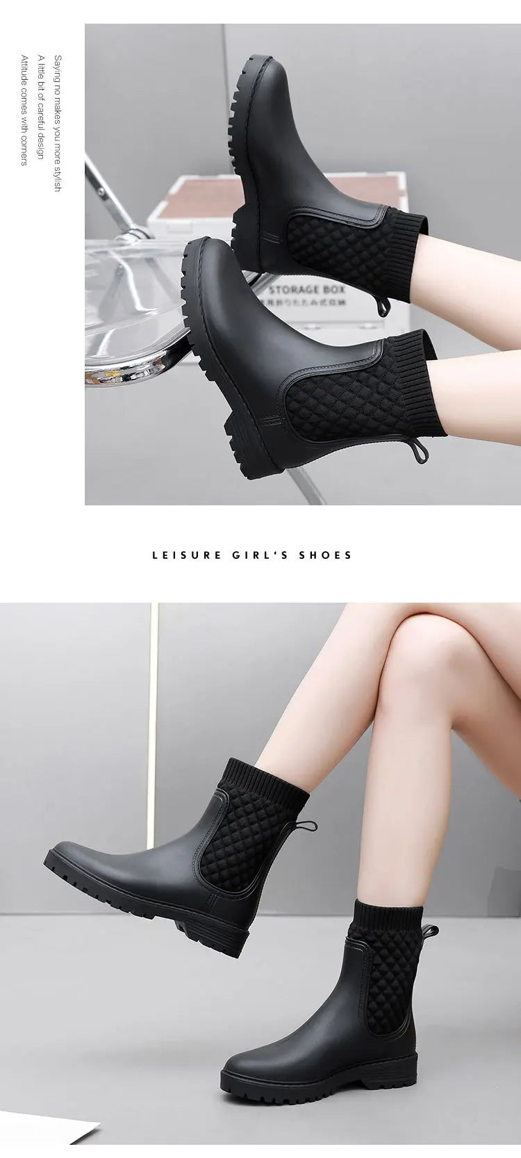 Rainboots Women New Plaid Casual Women's Boots Fashion Mid-Calf Rain Boots Water Shoes Women's Slip-On Mid-tube Adult Rainboots