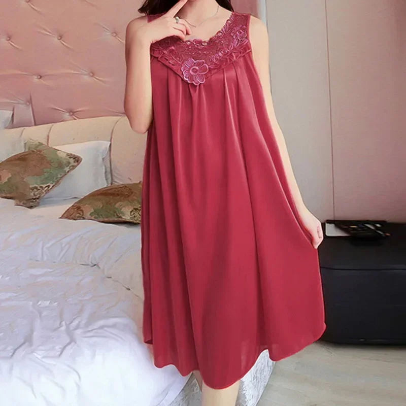 Women Nightgowns Satin Lace Sleepwear Nightwear Sexy Pyjama Women Home Clothing Sleepwear Female Free Size Lingerie Gown Robe