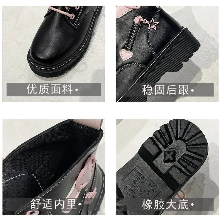 New College Style Martin Boots Women Autumn 2021 Girl Love Round Toe Lace-up Short Boots Y2k Aesthetic Goth Punk Platform Shoes