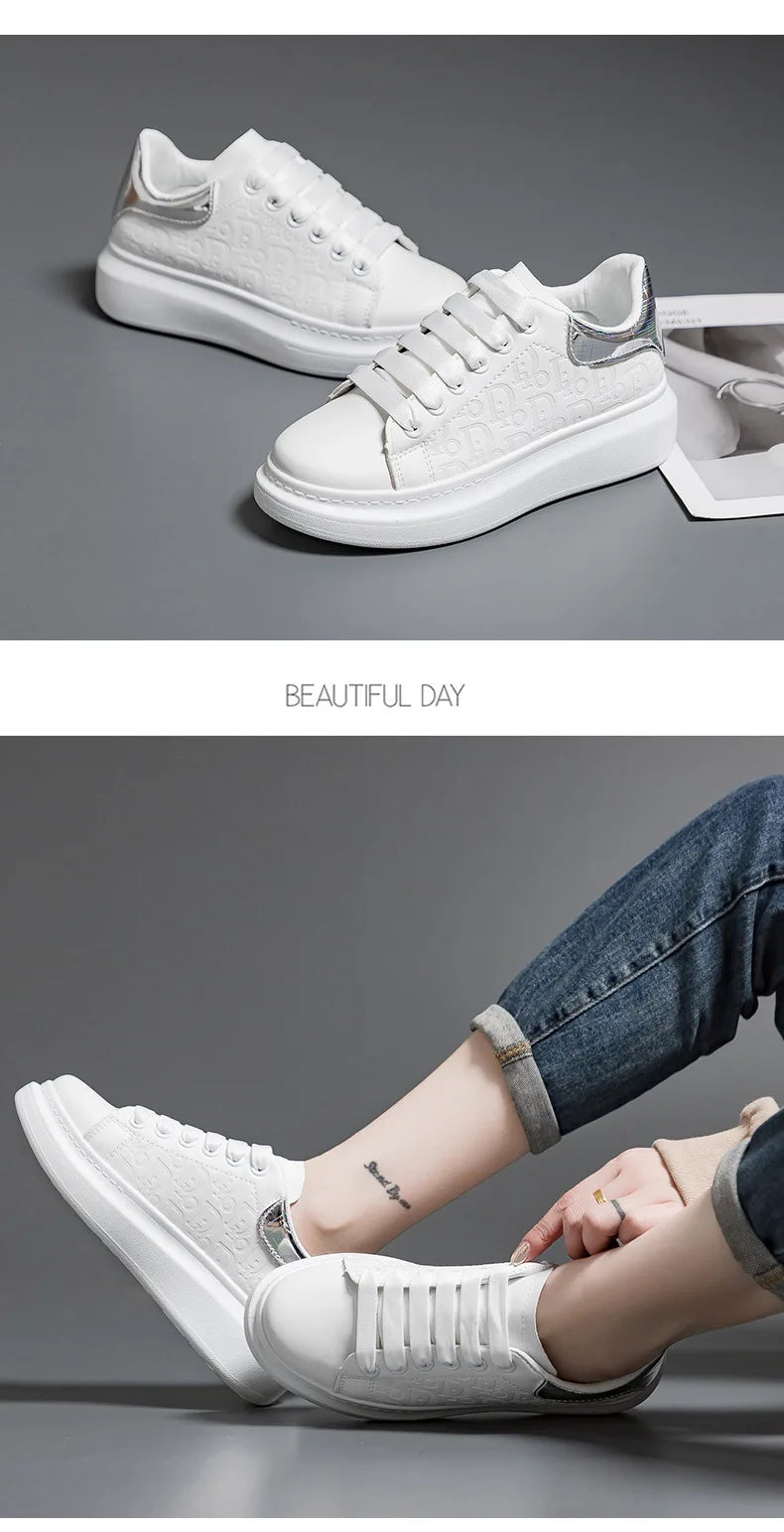 Sneakers Women 2024 New Fashion Platform Shoe Spring Autumn Casual Flats Female Thick Sole Breathable White Vulcanized Shoes