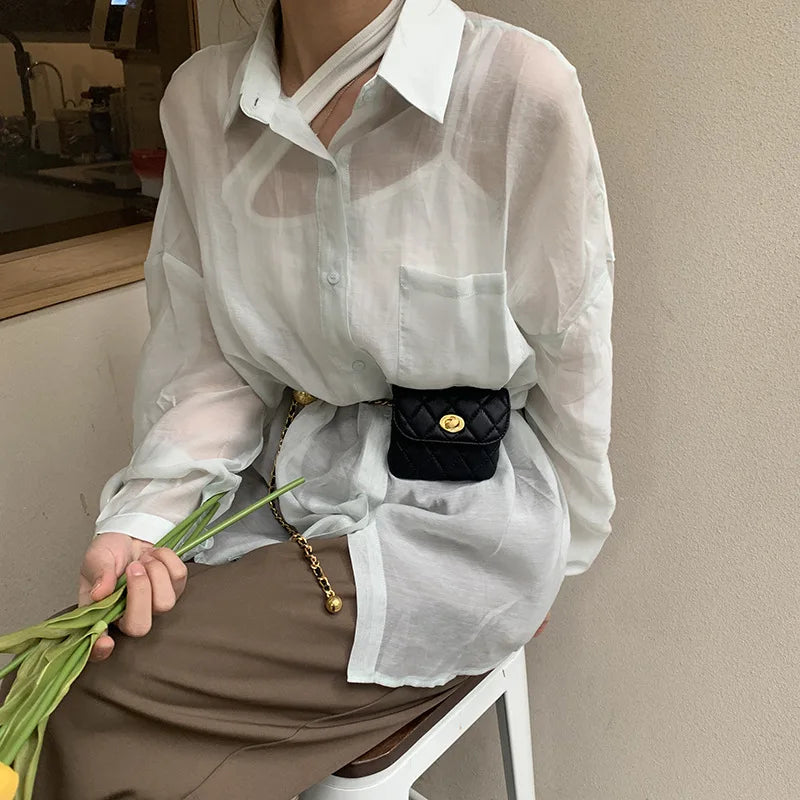 Chain Waist Bag Women Fashion PU Leather Chest Bag Mini Coin Purse