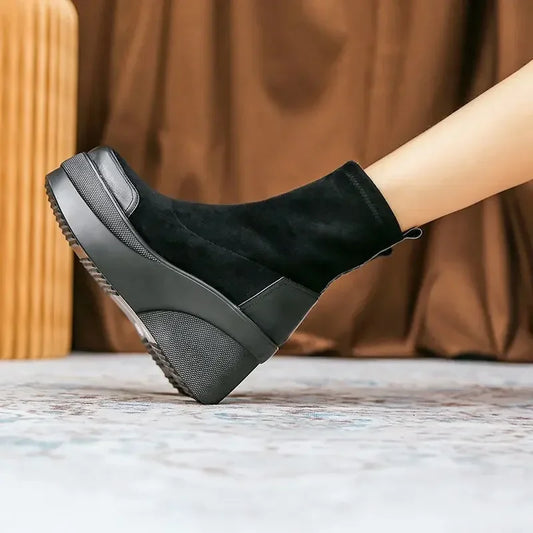 Autumn Increase Platform Short Boots Classic Black Wedges Shoes for Women Fashion Casual Comfy Lady Sneakers Botas Plataforma52