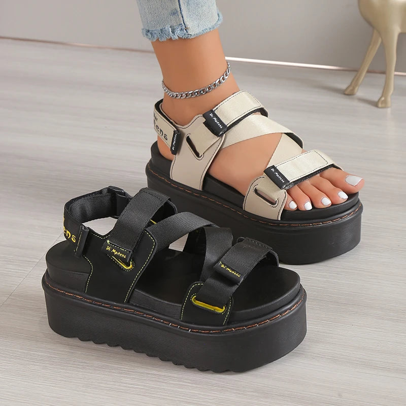 High Quality Ladies Shoes Buckle Strap Women's Sandals Party Sandals Women Round Toe Shoe Female Platform Sandal shark sandals