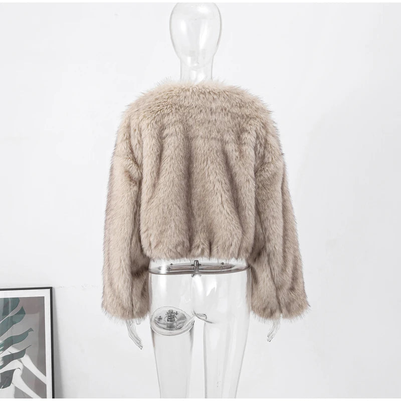 Luxury Thicken Fluffy Faux Fur Coat Women Autumn Winter Loose Long Sleeve Warm Jacket Female Elegant Lady Chic Street Outerwear