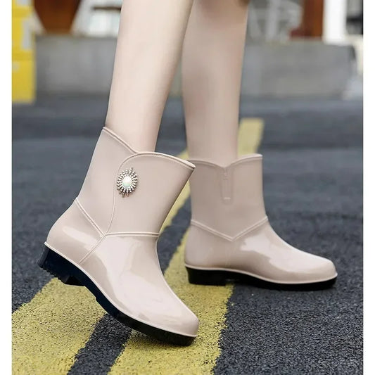 Non-slip Waterproof Shoes Women's Rain Boots Women's Rain Boots Rubber Shoes Rubber Boots Spring and Summer Mid-top Four Seasons