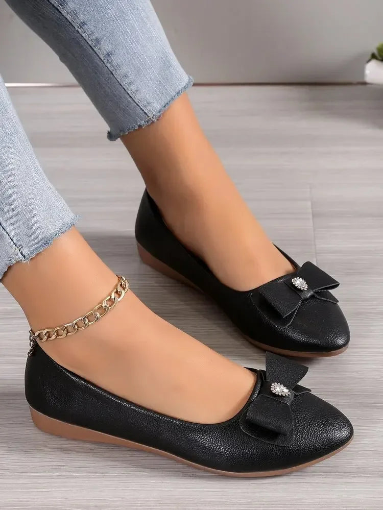 Women Casual Flats Shoes  New Bow Elegant Walking Shoes Spring Designer Brand Retro Dress Soft Sole Shoes Zapatillas Mujer