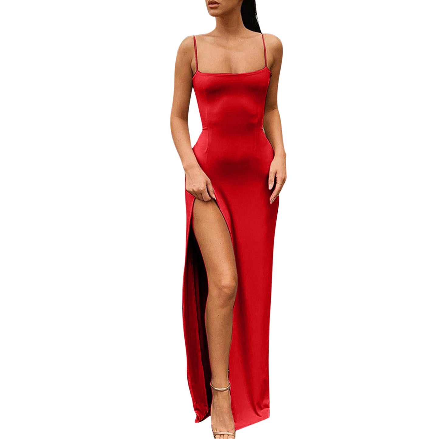 Dresses For Women 2024 Red Black New Year Christmas Party Long Dresses Women Side Slit Bodycon Lace Up Stretch Slim Dresses