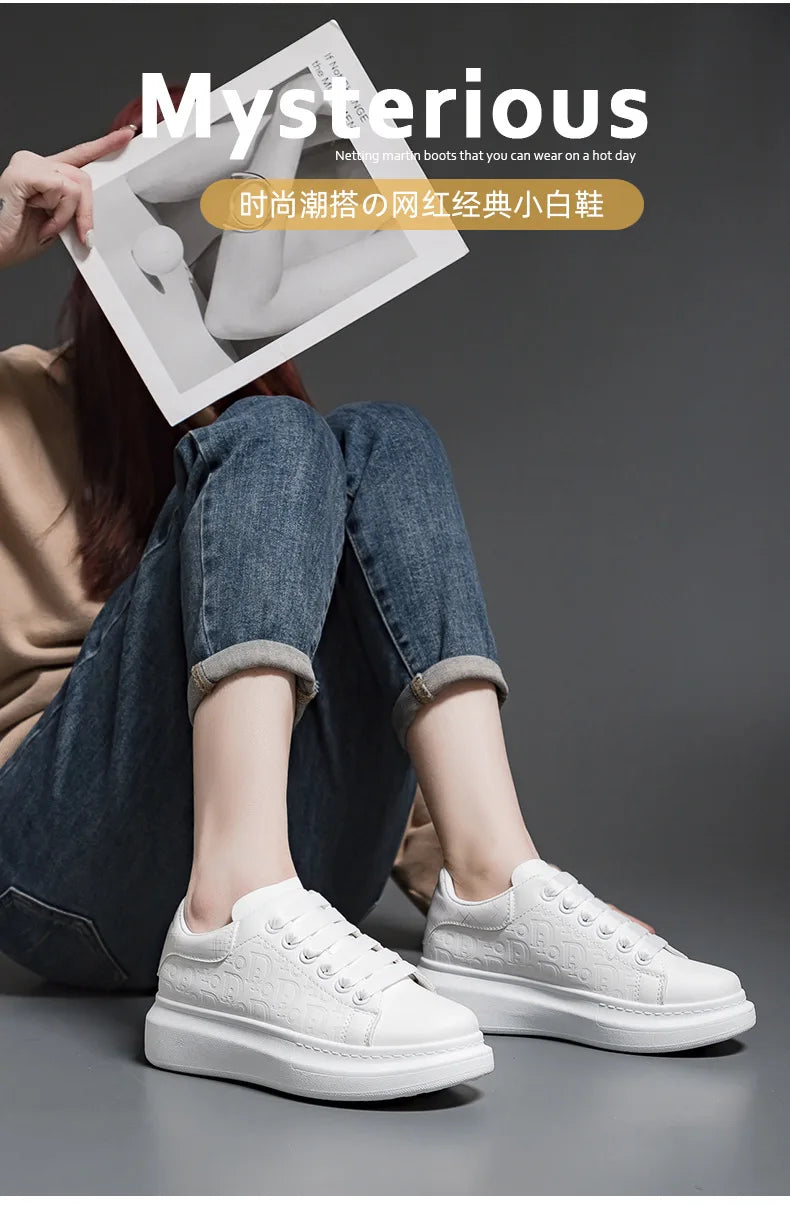 Sneakers Women 2024 New Fashion Platform Shoe Spring Autumn Casual Flats Female Thick Sole Breathable White Vulcanized Shoes