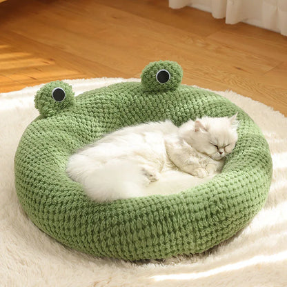 Circular fossa S Within 10 pounds Winter Warm Pet Nest – Plush Semi-Enclosed Frog-Shaped Dog Den & Cat Villa, Cozy Bed for Kittens and Puppies