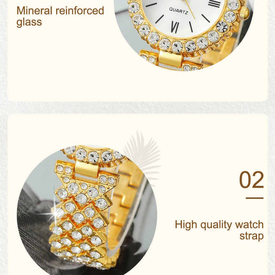 6PCS Set Women Watch Female Clock Roman Dial Luxury Brand Design Casual Ladies Quartz Wrist Watch Bracelet Set Montre Femme