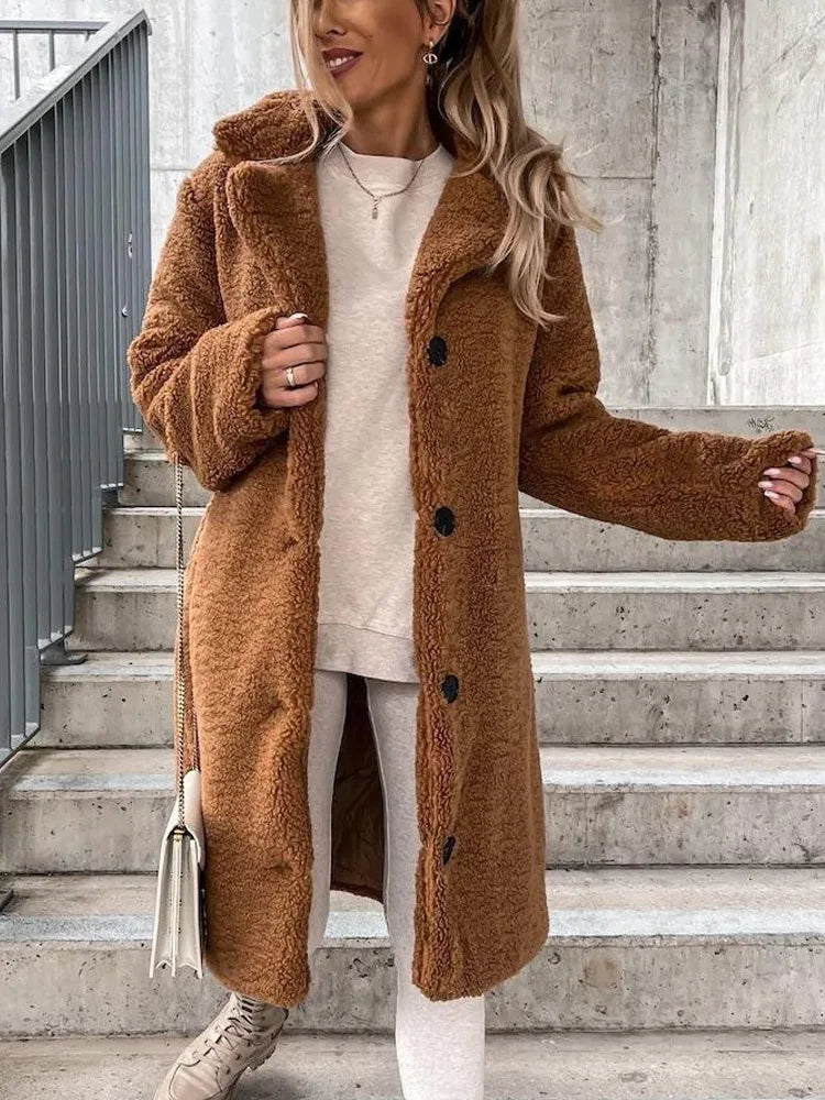 Women Faux Fur Thin Long Coat Warm Autumn Winter Teddy Female Casual Coat Oversized Soft Fluffy Fleece Jackets Overcoat