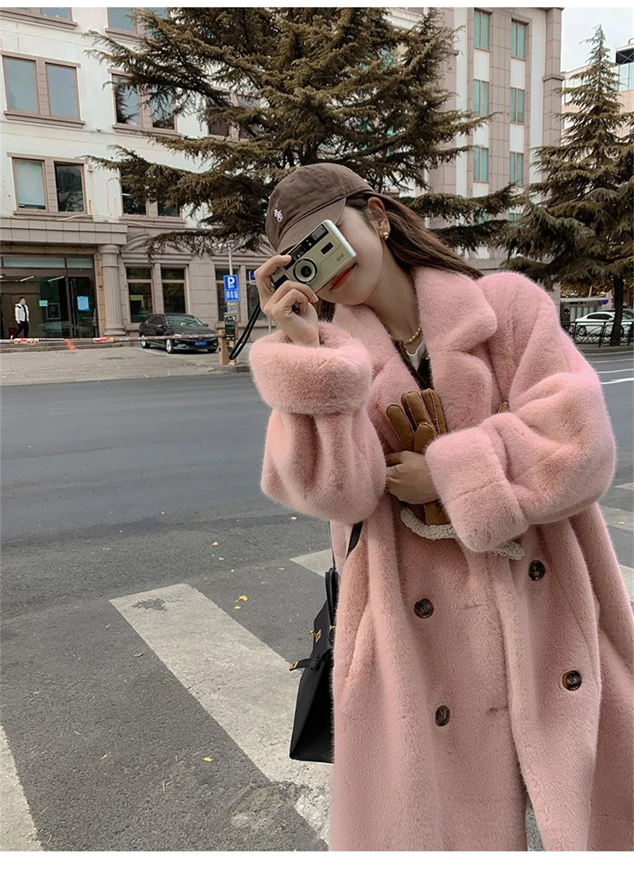 Thicken Warm Long Faux Fur Jackets Loose Warm Imitate Mink Coats Korean Winter Furry Padding Outerwear Women Luxury Overcoat