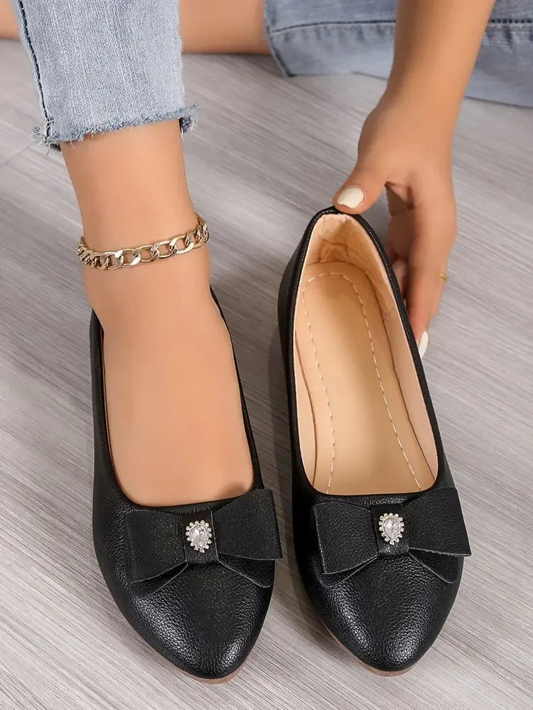 Women Casual Flats Shoes  New Bow Elegant Walking Shoes Spring Designer Brand Retro Dress Soft Sole Shoes Zapatillas Mujer